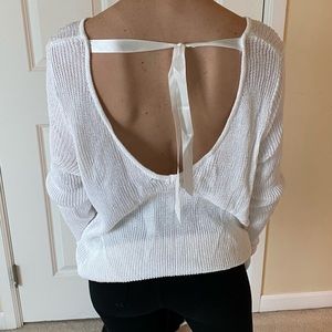 White Divided Low-Back Sweater W/ Lace Tie Sm